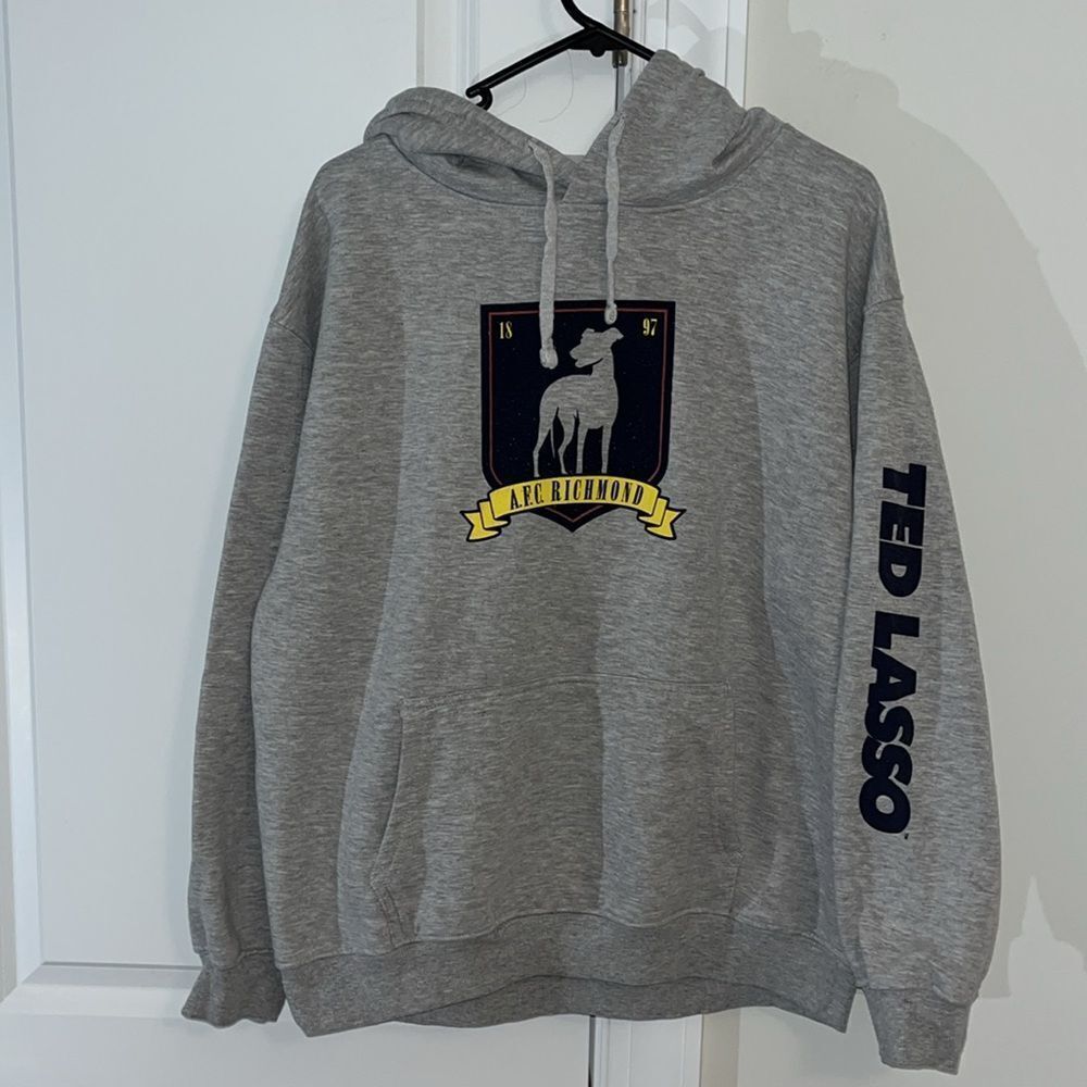 Gray Ted Lasso AFC Richmond Soccer team Hooded Hoodie Fleece Mens Sweatshirt L